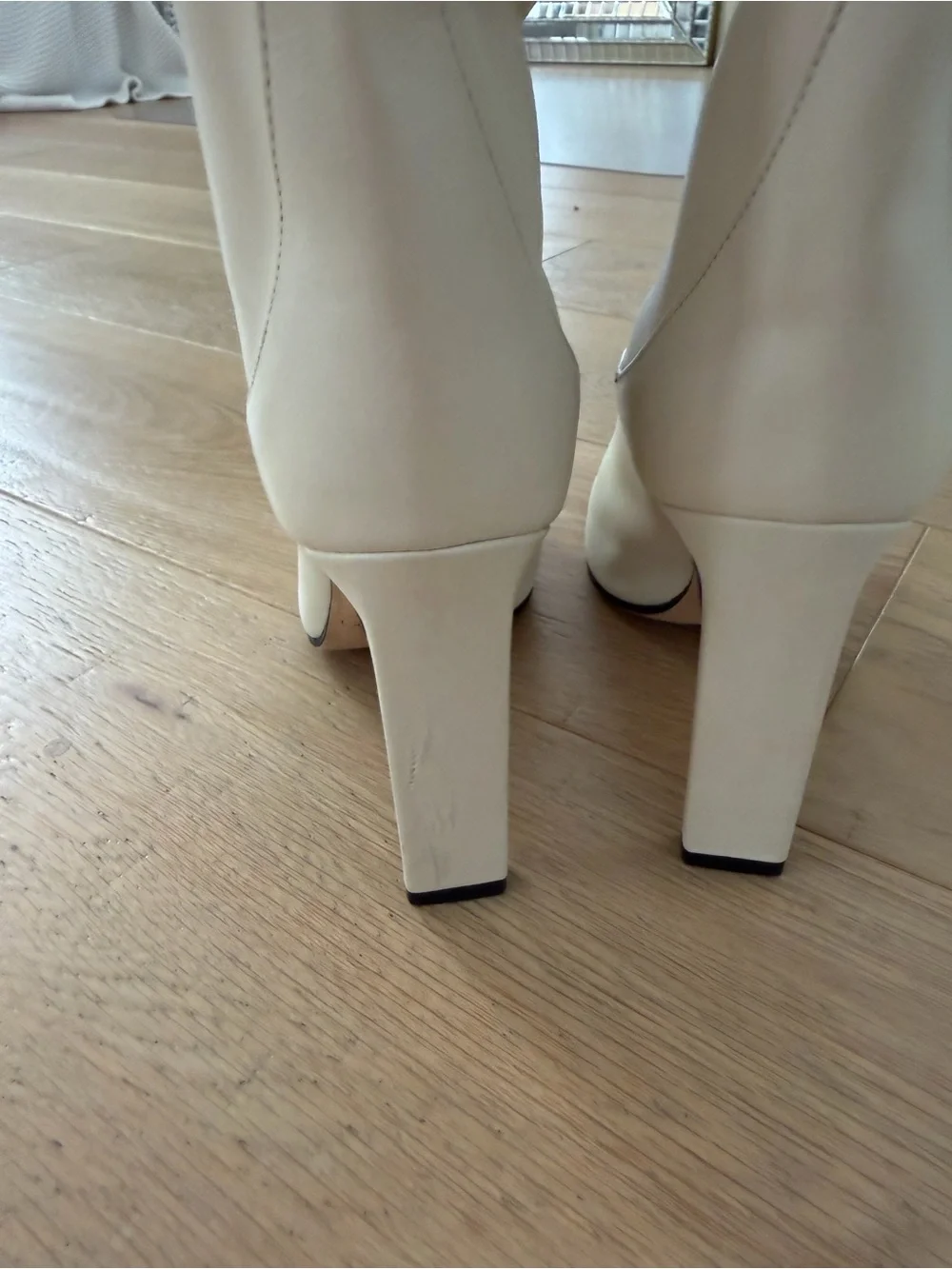 Jimmy Choo Cream Over-the-Knee Leather Boots with Gold JC Logo
